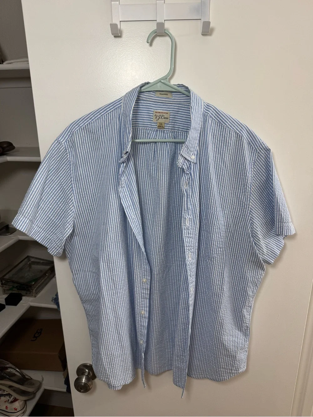 J. Crew Light Blue and White Striped Short-Sleeve Button-Down Shirt
